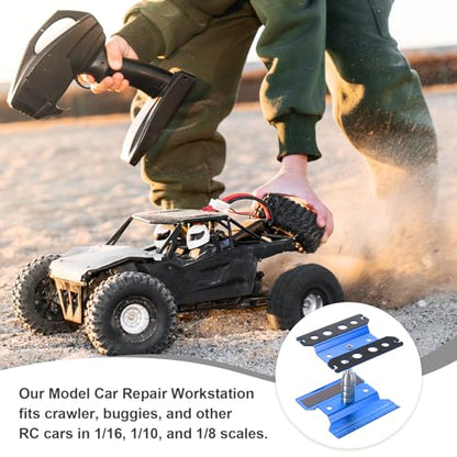 MECCANIXITY 1 Set RC Car Work Stand Lift Lower Aluminum Repair Workstation 360 Degree Rotation with Dark Blue Screw Tray for 1/8 1/10 1/16 Scale RC Car Crawler Truck Vehicle (Dark Blue) - color: Blue