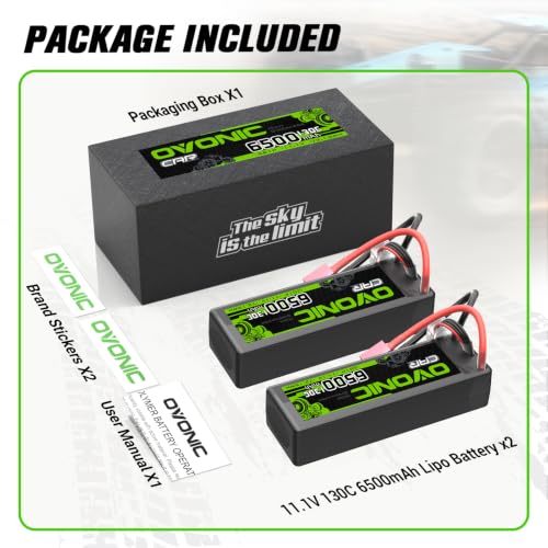 OVONIC 3S LiPo Battery 6500mAh 11.1V 130C RC Battery with T-Plug Connector