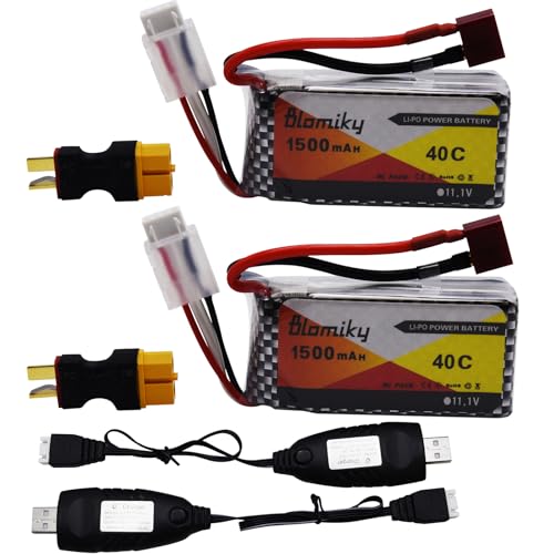 Blomiky 2 Pack 11.1V 1500mAh 35C Lipo Battery with T Plug for RC Airplane, RC Helicopter, RC Car Truck, RC Boat and Quadcopter Drone 11.1V 1500mAh T 2