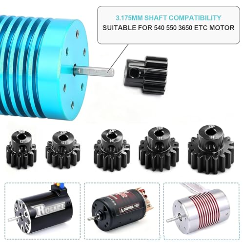 6-Pack 32P Pinion Gears 11T 12T 13T 14T 15T 16T, Hardened Steel, 3.175mm Bore, for 1/10 Traxxas Arrma Axial HSP HPI Tamiya Losi RC Car