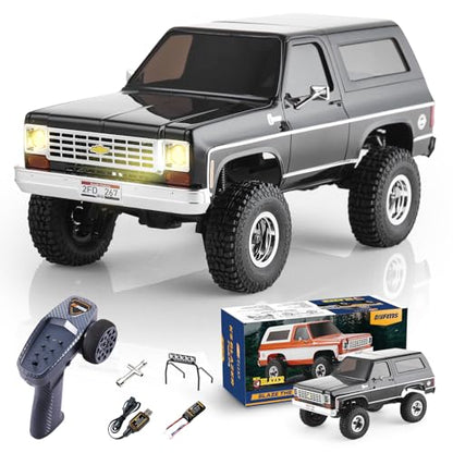 BEEZRC FMS 1/24 FCX24S Chevy K5 Blazer S RC Crawler, Officially Licensed RC Rock Crawler, RC Pickup Truck SUV, 4WD 2.4GHz Hobby RC Model, 8km/h Mini Car,Off-Road Remote Control Car for Adults(Black) - color: Black