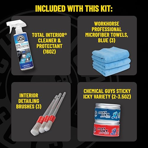 Chemical Guys, 10-Piece Interior Cleaning Kit, Cleaner, Brushes, Gel & Bag | Reaches vents, seams and screens most sprays miss, a complete set to detail every surface, and a solid gift - style: KIT + BAG