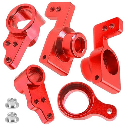 ShareGoo Aluminum Front Rear Swing Arm & Steering Knuckle Kit & Tie Rod Steering Servo Link Compatible with WLtoys 144010 144001 144002 1/14 RC Car (Red) - color: Red