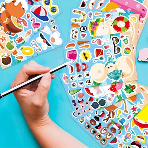 Hawaiian Tropical Summer Stickers for Kids, July Christmas Stickers | 24 PCS Make Your Own Mix and Match Sticker with Santa Claus, Reindeer, Gingerbread Man, Snowman, Summer Holiday Party Favor - style: July Christmas