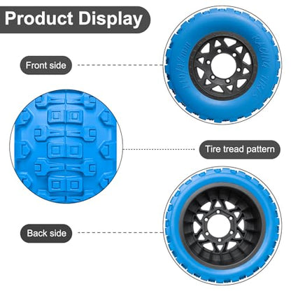 LRFHL 1/10 RC Short Course Truck Tires with 12mm 14mm 17mm Hex, 4PCS | Pre-Glued, RC Off-Road Short Truck Tires, for 1/8 1/10 Arrma Senton Traxxas Slash 2WD Axial Losi Redcat - color: Blue Tires+ Black Wheels