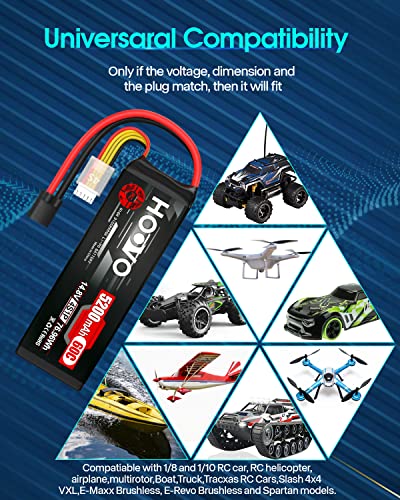 HOOVO 14.8V 5200mAh 60C 4S Lipo Battery with Connector for RC Helicopter RC Airplane Quadcopter Drone RC Boat