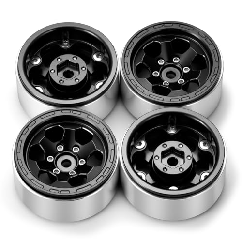 1.3inch beadlock Wheels RC Aluminium Rims for 1/18th TRX4M 1/24th Axial SCX24 RC Crawler Car Upgrade Parts (Black) - color: Black