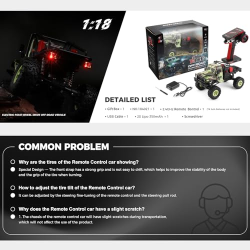 GoolRC Remote Control Car, WLtoys 184021 RC Cars, 1/18 Scale 2.4GHz RC Crawler, 4WD All Terrain Off Road Monster Truck, Two-Speed Shift RC Rock Crawler with LED Searchlight for Teens and Adults