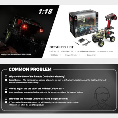 GoolRC Remote Control Car, WLtoys 184021 RC Cars, 1/18 Scale 2.4GHz RC Crawler, 4WD All Terrain Off Road Monster Truck, Two-Speed Shift RC Rock Crawler with LED Searchlight for Teens and Adults