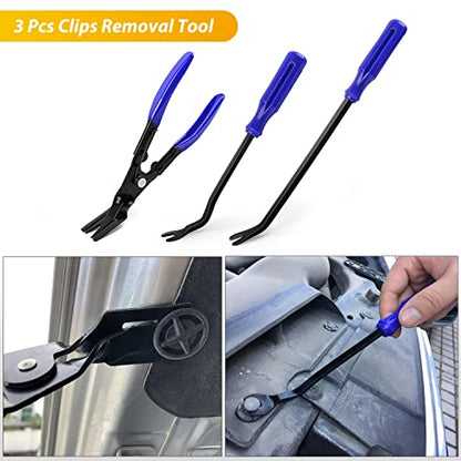 GOOACC 200Pcs Auto Trim Removal Tool and Push Pin Retainer Clip Set | Fastener Terminal Remover Adhesive Cable Clips Round Handle Crowbar Kit Car Panel Radio Auto Clip Pliers - color: 200Pcs Clips Removal Kit Blue