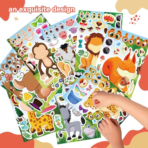 24 Sheets Animal Stickers for Kids Toddler, Jungle Animal Stickers Make-a-face Sticker Sheets Make Your Own Mix and Match Sticker for School Classroom Techer Reward Birthday Gift - style: Forest Animal