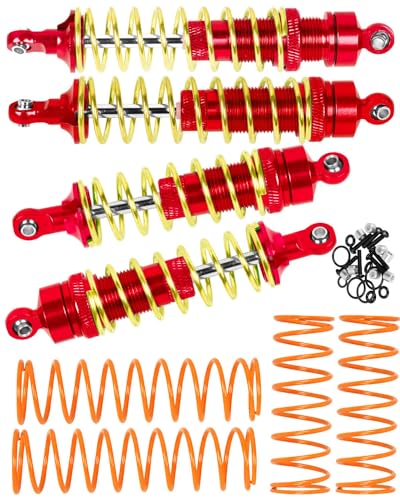 Aluminum Big Bore RC Shock Absorber Upgrades Part for 1/10 Slash 2WD 4x4,Stampede 2WD 4X4,Rustler 2WD 4X4,Hoss 2WD 4X4,Alloy 4PCS Front Rear RC Shocks w/Golden spring,Red - color: Red - Upgrades Part