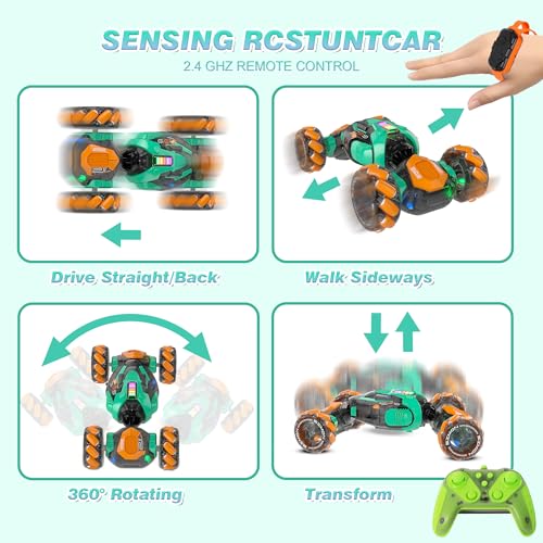 Gesture Sensing RC Stunt Car - Boys Toys Age 6-8-12, 360° Rotating 4WD Hand Controlled Remote Control Twist Car with Light & Music, Cool Toys and Ideas Gifts for Children Age 7 9 10 11 12 Years Old