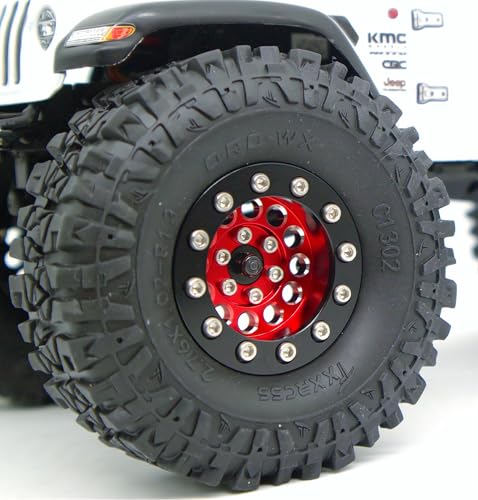 1.3 Beadlock Wheels & Brass 46.5g Offset-3mm for 1/18 1/24 RC YK (Red Black) - color: Red Black