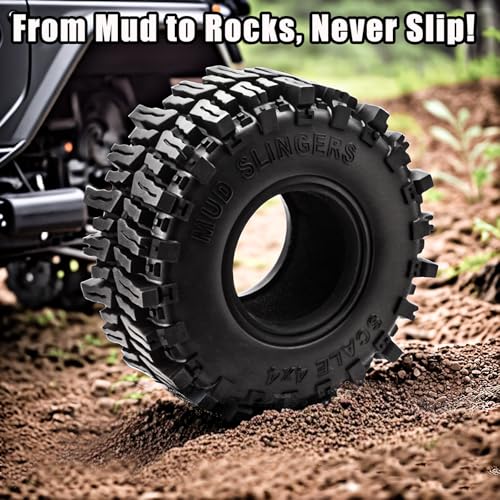 2.2 Crawler Tires – 1/10 RC Crawler Mud Terrain Super Grip Soft Rubber Tyre for RC Crawlers，OD 130mm x 55mm，2.2 Mud Tires Compatible with Traxxas TRX4, Axial SCX10, 90047, D90, TF2, Tamiya CC01 (4pcs)