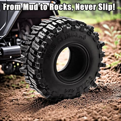 2.2 Crawler Tires – 1/10 RC Crawler Mud Terrain Super Grip Soft Rubber Tyre for RC Crawlers，OD 130mm x 55mm，2.2 Mud Tires Compatible with Traxxas TRX4, Axial SCX10, 90047, D90, TF2, Tamiya CC01 (4pcs)