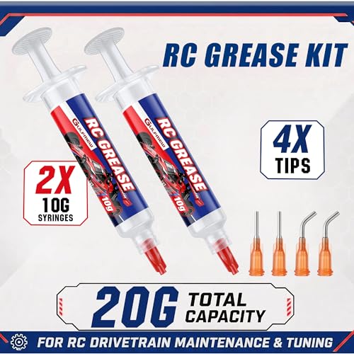 2 Pack RC Grease, RC Diff Grease with Syringe Applicator for Gears, Bearings, Axles, Differentials, Hobbies, Off-Road Model Cars, Trucks & Buggies, 10g of Each
