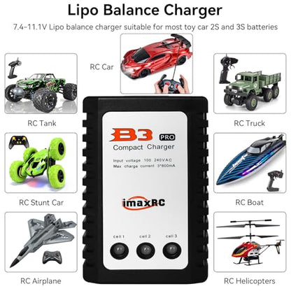 B3 Lipo Battery Charger - 2S 3S RC Balance Chargers AC 7.4-11.1V 10W with XH3P XH4P Plug for RC Car Batteries Drone Boat Airplane Truck Quadcopter Airsoft SCX24 SCX10