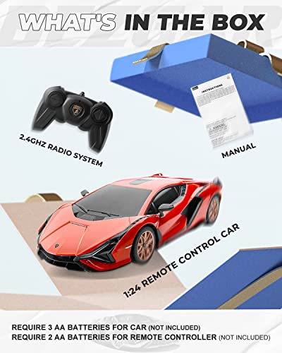 BEZGAR 1:24 Lamborghini Remote Control Car Licensed Lamborghini Sián FKP37 | Official Lambo Replica, 2.4GHz Interference-Free Control, Ideal Toy for Boys 6-8, 8-12 & Adults, Hobby Collectible Model（Red） - color: Lambo-1:24 Lambo Sian(red)