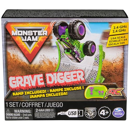 Monster Jam Official Grave Digger RC Truck with Ramp, 1:64 Scale