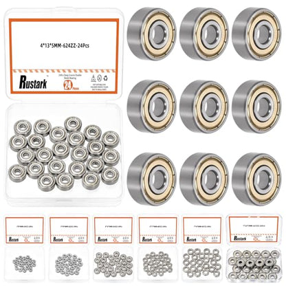24Pcs 624ZZ Bearing Steel Ball Bearing Deep Groove Ball Bearing Double Shielded Bearings Small Bearings for Furniture Wheels Skateboards Scooters - size: 624ZZ/0.16x0.51x0.2inch, style: bearing steel