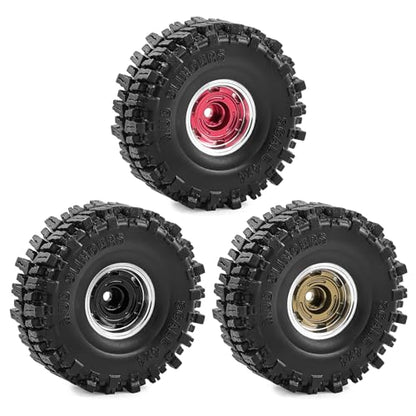 1.0" Beadlock Aluminum Wheels and 64mm Soft Rubber Tires | for SCX24, TRX4M, Ascent 18, FCX24, 1/18 1/24 RC Crawler, 7mm Hex, 0mm Offset, with Foam Inserts, (Black 102) - color: Black 102