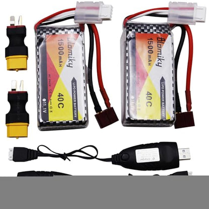 Blomiky 2 Pack 11.1V 1500mAh 35C Lipo Battery with T Plug for RC Airplane, RC Helicopter, RC Car Truck, RC Boat and Quadcopter Drone 11.1V 1500mAh T 2