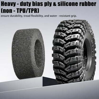 1.3 Crawler Tires 70 * 26mm All Terrain Super King Trekker Rubber Soft Sticky Tyres for 1/18 1/24 Axial SCX24 AX24 FCX24 Ultimate RC Car XC-1 RTR CR-18P EVO Rc Model Upgrade Kits（4 Pcs）