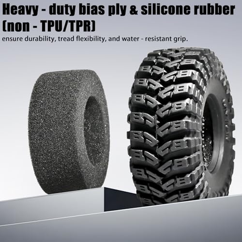 1.3” All Terrain RC Tires 70 * 28mm for TRX4M SCX24 Micro Crawlers (4-Pack) | High-grip Soft Sticky Rubber Tyres (Foam Insert) for Mud/Rock Climbing Fit 1/18 TRX4M High Trail & 1/24 AX24 FCX24 RC Trucks