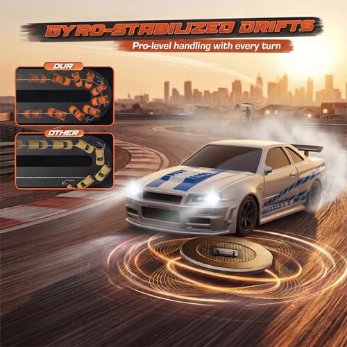 [2026 Upgrade 1/43 Mini RC Drift Car with Gyroscope, 4WD RTR | Gyro Mini Drift RC Car, 1/43 RC Drift Car Toys for Kids Ages 8-14, Birthday Gifts for Boys Girls, 2 Tire Sets, 8 Cones - color: Silver Blue