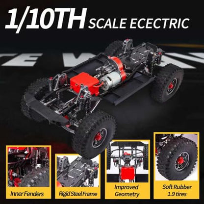 1:10 Scale RC Rock Crawler 4x4 - Hobby Grade All-Terrain RC Truck with Carbon Fiber Frame, All-Metal Gearbox, Waterproof ESC, 2.4GHz for Adults & Teens (Red) - color: Red