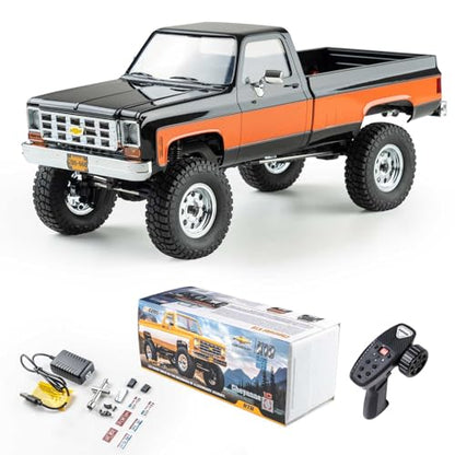 FCX18S FMS 1/18 Chevrolet K10 S RC Truck, Officially Licensed 4WD RC Crawler 2 Speeds Switch with LED Lights, Off-Road RC Model for Adults (Black) - color: Black