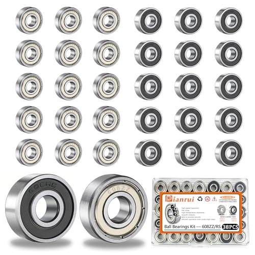 Dianrui 38 PCS 608RS & 608ZZ Ball Bearings Assortment Kit, Small Bearings Carbon Steel Deep Groove Bearing, for Furniture Wheel, Roller Skates, 3D Printing and ect (8mm x 22mm x 7mm) - size: 608RS & ZZ