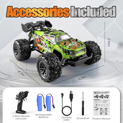 Remote Control Car for Kids, All-Terrain Remote Control Truck for Boys, Rechargeable Rc Truck, 1:20, 20KM/H, 2.4GHZ, Speed Friendly, Sturdy, Ideal Gift for Christmas, Birthday, Kids, Beginner (Green) - color: Green