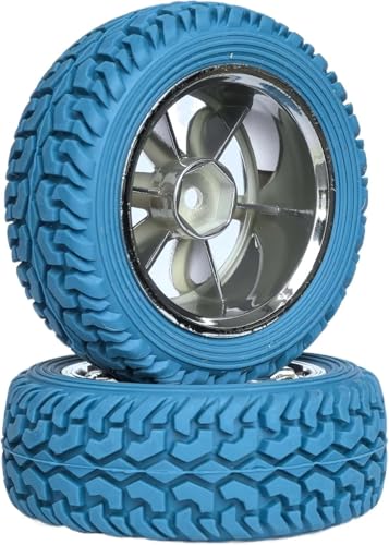 4PCS 75mm Rubber Tires and 6Spokes Plastic Wheel Rims Tyre for 1/10 RC On-Road Drift Racing Car 1:14 1:16 Rally Car for Tamiya Kyosho HPI HSP TT02 Upgrades Parts (Blue Silver) - color: Blue Silver