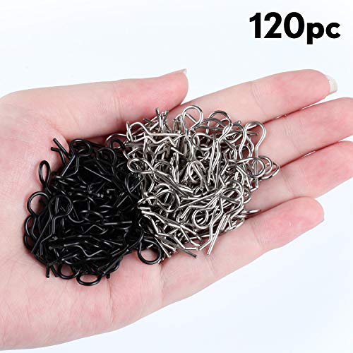 120 Pieces Universal Rc Body Clips Car Silver and Black Stainless Steel R Clips for 1/10 1/12 Scale Redcat Hpi Himoto Hsp Exceed Rc Car Parts Truck Buggy Shell Replacement