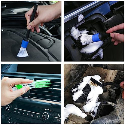 HMPLL 10pcs Car Detailing Kit, Premium Detailing Brush Set | Includes 5 Soft Car Detailing Brushes, 3 Wire Brush, 2 Air Vent Brush for Cleaning Car Interior and Exterior Detailing, Blue - color: Blue and White