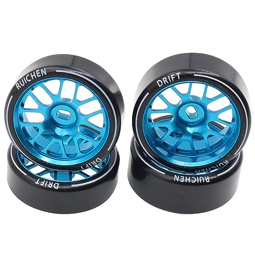 4PCS 27Mm Hard Drift Metal Wheel Rim Tyres Compatible with Wltoys 284131 K969 K979 K989 Kyosho Mini-Z 1/28 RC Car Parts（Blue） - color: Blue