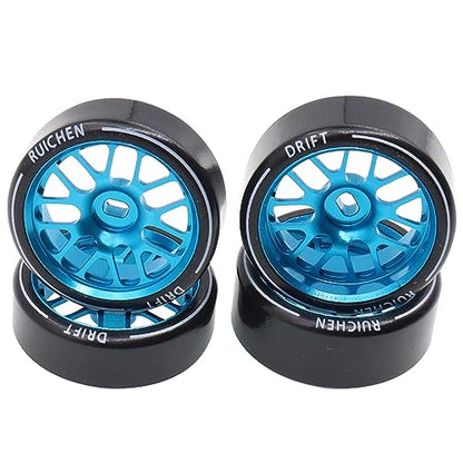 4PCS 27Mm Hard Drift Metal Wheel Rim Tyres Compatible with Wltoys 284131 K969 K979 K989 Kyosho Mini-Z 1/28 RC Car Parts（Blue） - color: Blue