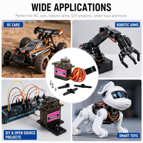 MG90S 9g Micro Servo Motor Metal Gear Mini Servo 180 Degree or RC Car Robot Helicopter Arduino Project DIY(Pack of 4)