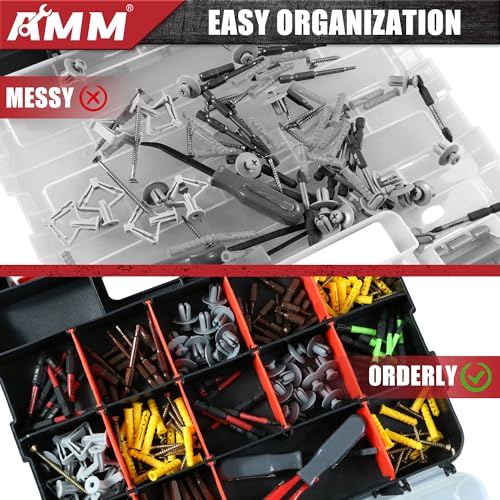 AMM Tool Box, Double Side Tool Box Organizer with 34 Compartments, Removable Dividers, Tackle Box Small Parts Screw Hardware Organizer for Screws, Nuts, Nails and Bolts (2 Piece, Red) - size: 2PC