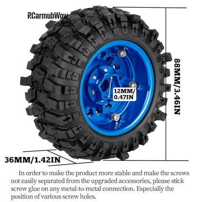 1.9 Beadlock Wheel & Tire Set, 88x36mm Rubber Crawler Tires Aluminum Alloy 1.9 Inch Beadlock Rims Compatible with 1/12 M-J-X H12Y H12Y+ H12P, MN-128 RC Climbing Car,Navy Blue w/Black - color: Navy W/Black