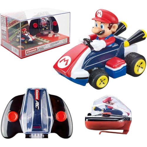 Carrera RC Nintendo Mario Kart 2.4 GHz Mini Collectible Radio Remote Control Toy Car Vehicle - Mario | Official Licensed Mario Miniature Collectible Toy RC Car for Kids 6+, Ready To Run, Rechargeable Battery, Radio RC Racing - style: Mario