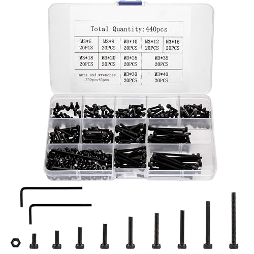 440 Pcs M3 Small Metric Screws with Nuts, Hex Socket Head Cap and Nut Assortment Kits, Alloy Steel Replacement Machine Fastener Screws and Bolts Nuts (440Black) - color: 440Black