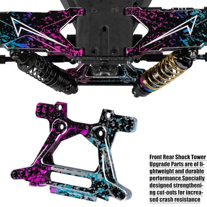 RC Upgrades Part for 1/10 Slash 4X4 BLX,Aluminum Front Rear Shock Tower Shock Mounts & Steering Bellcranks Servo Saver & Body Posts Mount Shell Column Fixing Bracket Hops Up,Colour - color: Colour(3 Set)