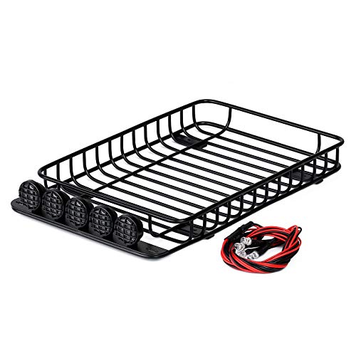 INJORA RC 1/10 Metal Roof Rack Luggage with 5 LED Set for 1/10 RC Crawler Car TRX-4 Axial SCX10 90046 SCX10 III AXI03007（Black）