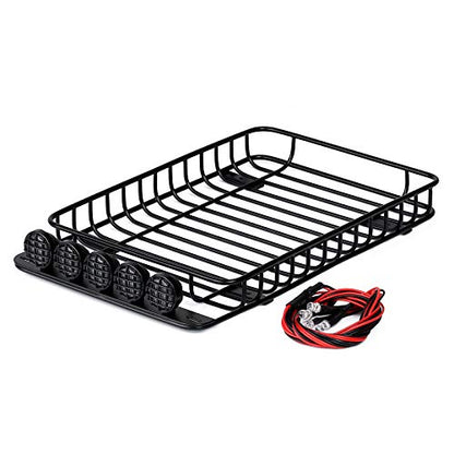 INJORA RC 1/10 Metal Roof Rack Luggage with 5 LED Set for 1/10 RC Crawler Car TRX-4 Axial SCX10 90046 SCX10 III AXI03007（Black）