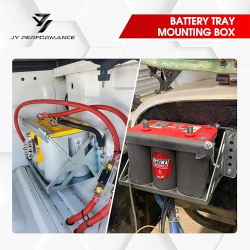 Battery Mounting Box Tray, Fits up to 10.63"×7.06"×7.5" Batteries, Bolt-in | Zinc-Plated Finish, Rust-Resistant, 12-Gauge Steel Brackets, Hold-Down Bracket with J-Bolts, 14.375" Overall Length - color: metallic