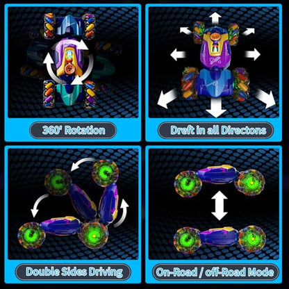 Gesture Sensing RC Stunt Car,Remote Control Car Toys for Ages 5-7-13,with Lights Music Spray,4WD 360° Spins All Terrains Kids Toys RC Cars,3-6 Year Old Boy Birthday Gift & 3-12 Best Gift for Kids - style: armor