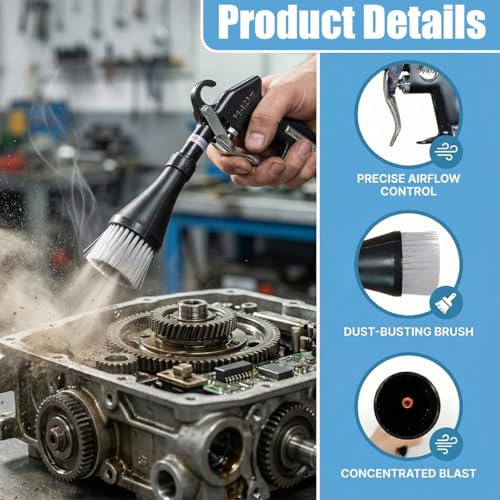 Tornado Car Cleaning Gun, High-Pressure Air Blow Gun with Nozzle & Dusting Brush, Auto Detailing Cleaner Kit for Car Quickly Blasts Dust Works with Air Compressor (Black)